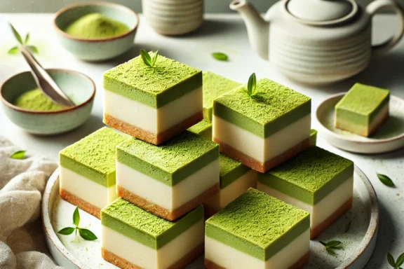 Perfectly baked Matcha Cheesecake Bars with a creamy texture and vibrant green color.