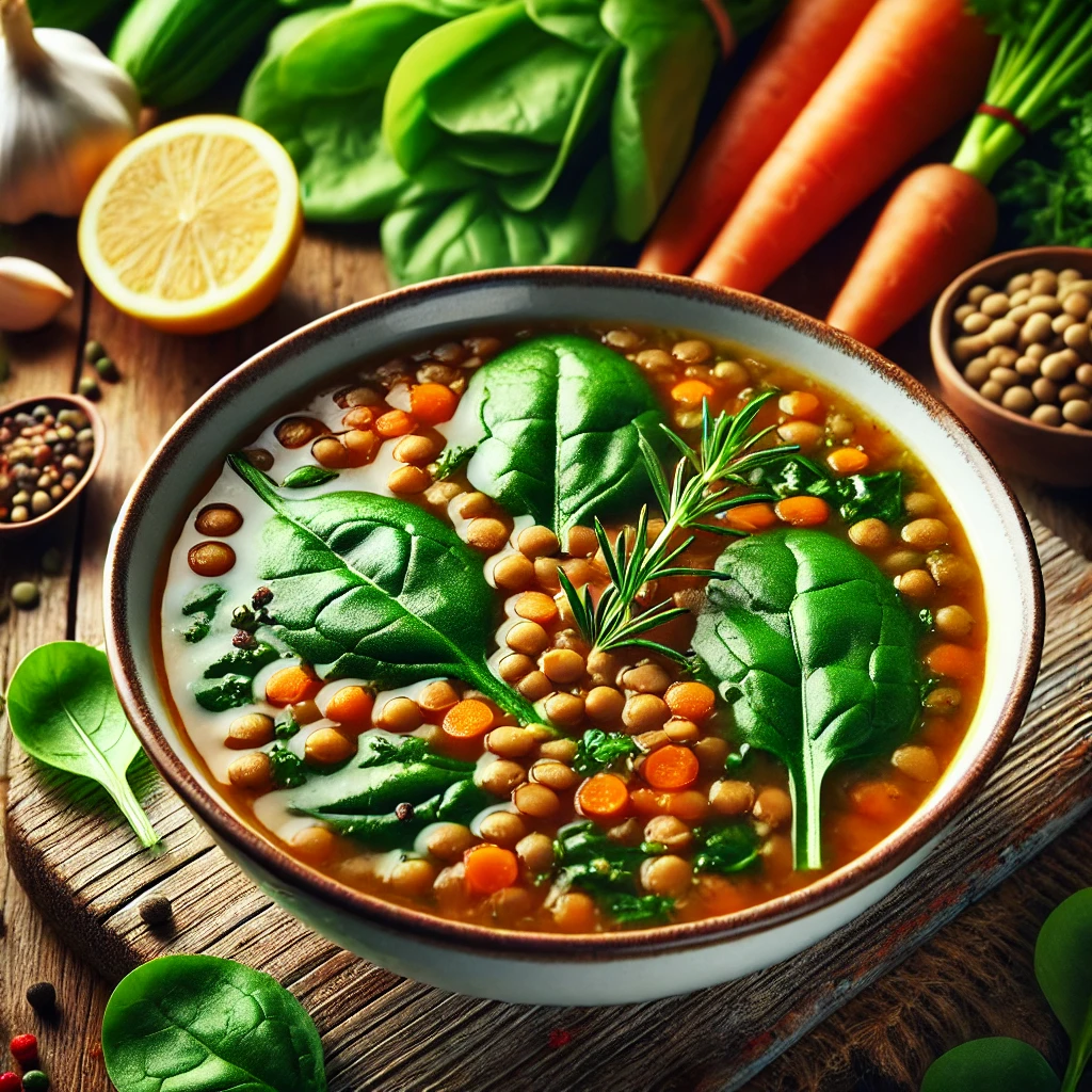 Vegan Lentil Soup with Spinach